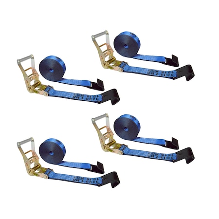 Tie 4 Safe 2 x 30' Ratchet Tie Downs w/ Flat Hooks, WLL- 3,333 lbs., PK4 RT04C-530-M11N-BU-4